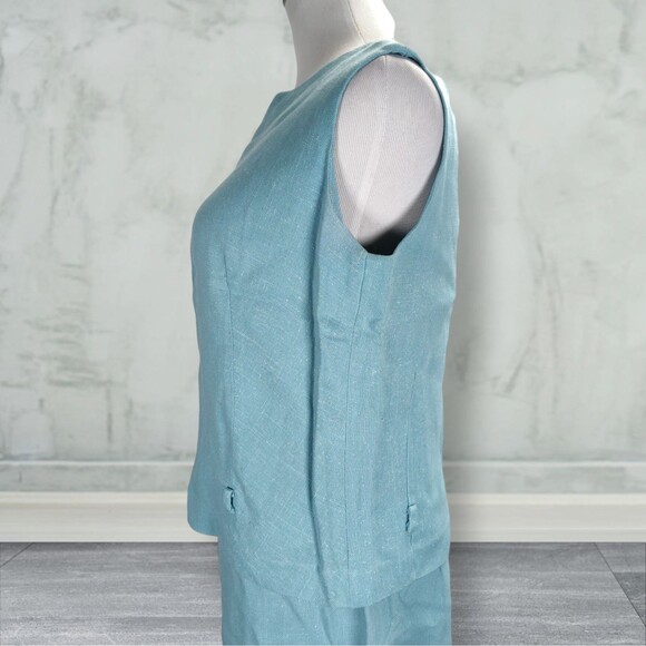 Vintage 60s Matching Midi Skirt Set Size 8 Button Back Top Linen Blend Mod - Picture 3 of 15